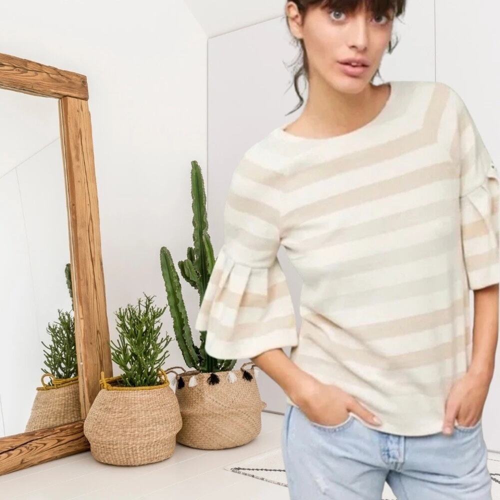 Anthropologie X Maeve Women's Cream & White Metallic‎ Striped Blouse Top Size XS